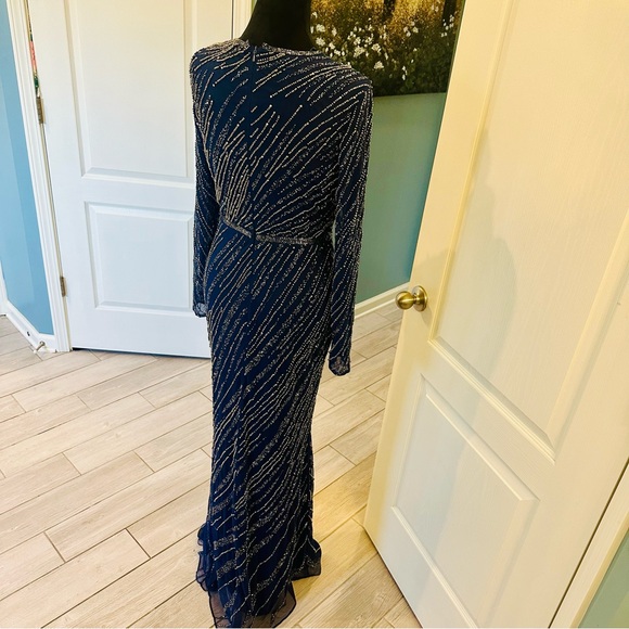 Mac Duggal 5240 Beaded Column Gown Size 4 Midnight Blue Long Sleeves $598 NWT - Picture 12 of 14